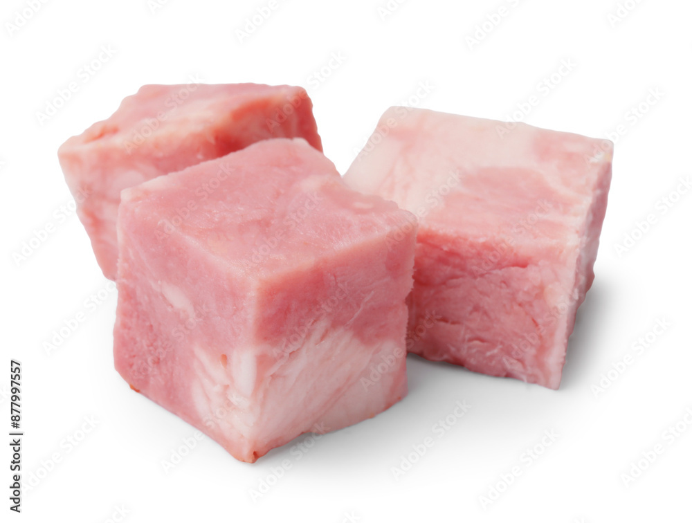 Cubes of raw bacon isolated on white Cubes of raw bacon isolated on white