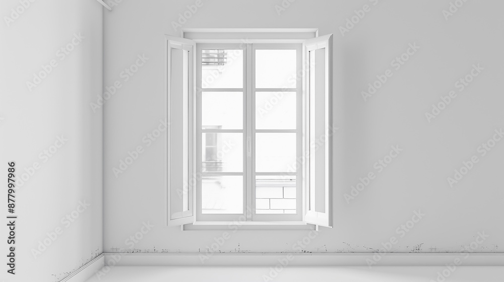 A clean and crisp photo of a minimalist house window with a white frame on a white background A clean and crisp photo of a minimalist house window with a white frame on a white background