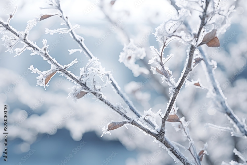 A close-up shot of a tree branch covered in frost, highlighting the intricate details of the natural process
