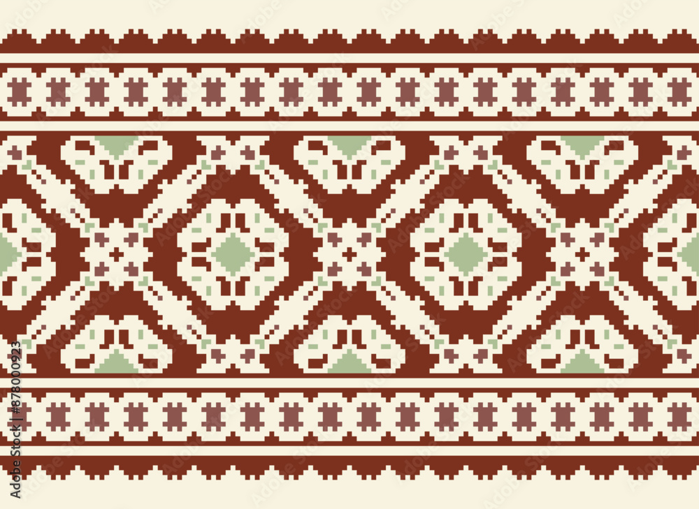 Pixel Ikat seamless ogee vector pattern. Aztec tribal abstract modern textile print. Damask style background with stripes and chevron. Ethnic watercolor fabric. Boho Pixel Ikat seamless ogee vector pattern. Aztec tribal abstract modern textile print. Damask style background with stripes and chevron. Ethnic watercolor fabric. Boho