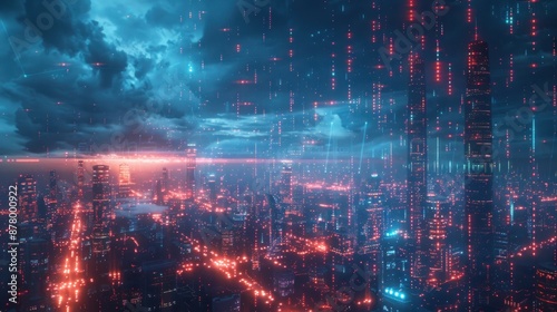 Cyberpunk Cityscape with Digital Rain