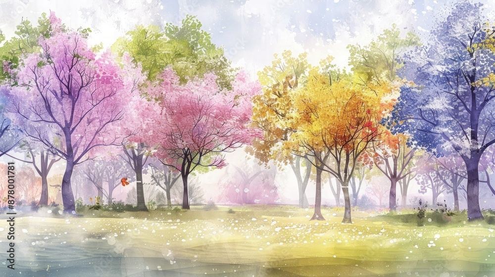 Naklejka premium abstract colorful painting autumn trees with sky view