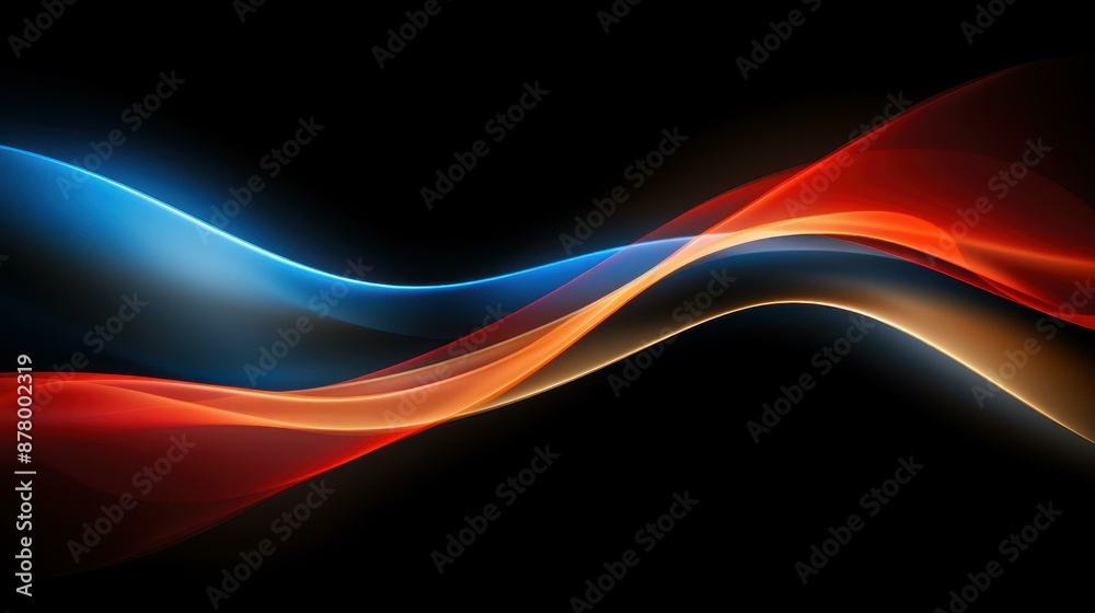 Naklejka premium Dynamic abstract lights with orange and blue wave patterns on a dark background.
