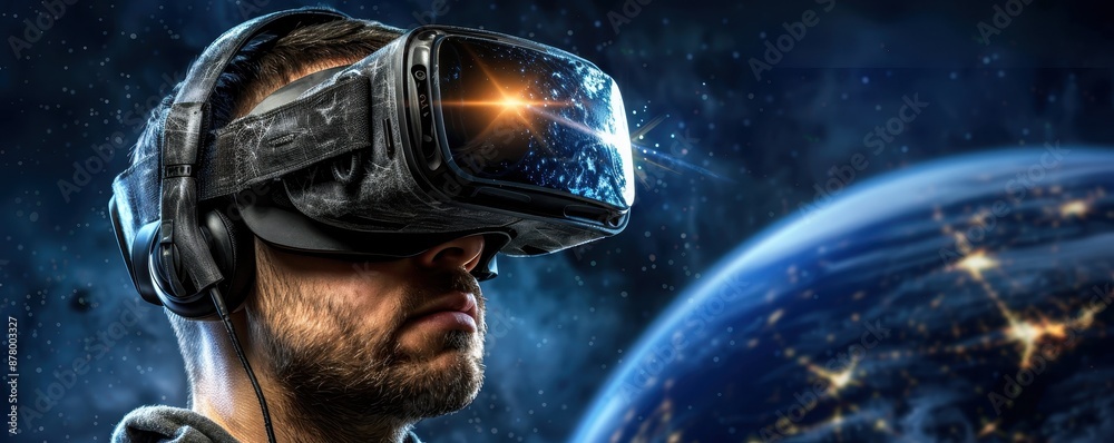 Students with VR headsets interact with digital solar system in immersive learning environment. Students with VR headsets interact with digital solar system in immersive learning environment.