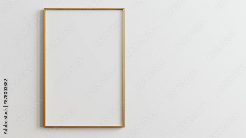 Vertical Empty frame Gold frame minimalist interior on white wall copy space text frame white background. Vertical Empty frame Gold frame minimalist interior on white wall copy space text frame white background.