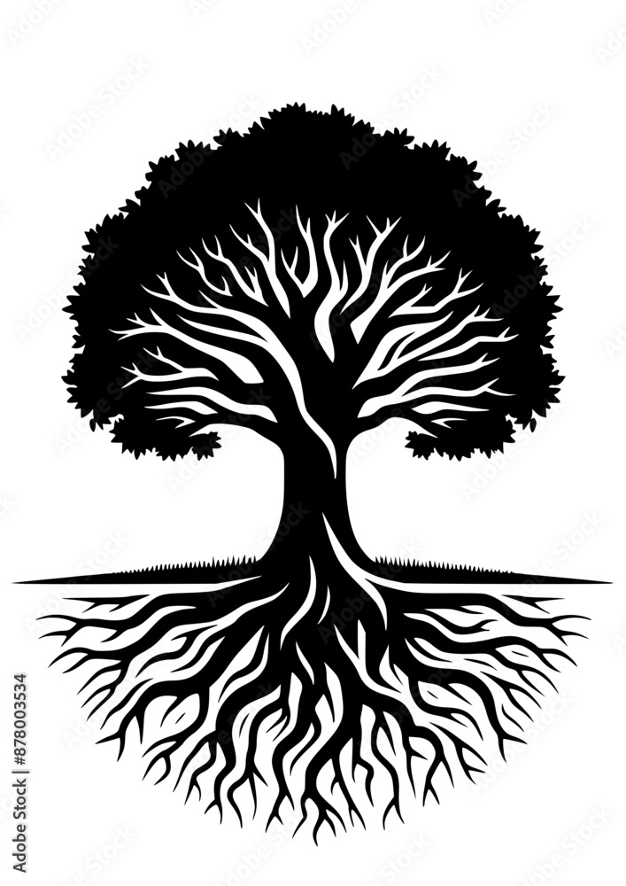 Naklejka premium Tree SVG, Tree of Life SVG, Tree with roots SVG, Root SVG, Nature SVG, Family tree SVG, Wood SVG, Leaf SVG, Tree Silhouette, Tree Vector, Clipart, Cut file for Cricut SVG, JPG, PNG