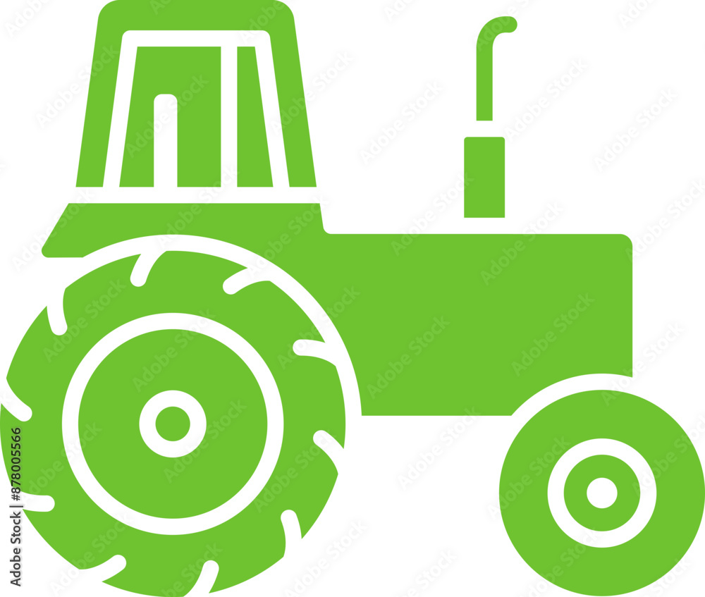 Flat style tractor icon in white and green color. Flat style tractor icon in white and green color.