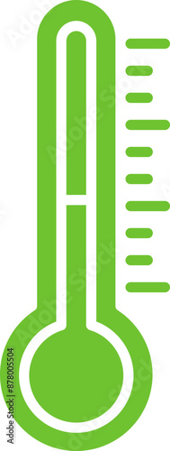 Green and white thermometer icon in flat style.