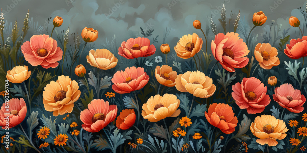 春のカラフルな花畑のイラスト 春のカラフルな花畑のイラスト
