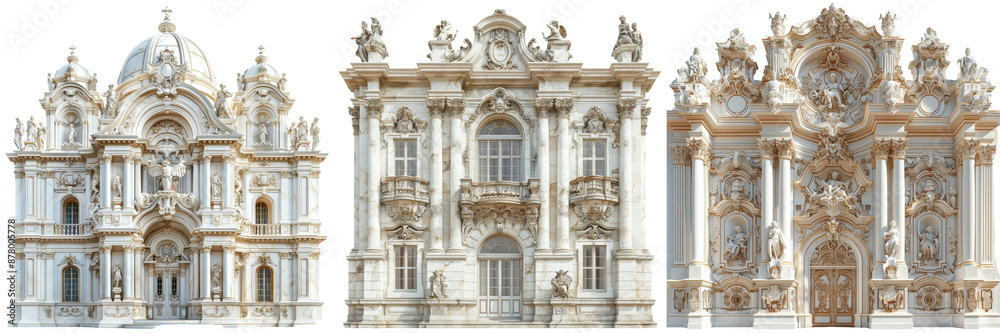 Baroque Architecture Set Isolated on Transparent or White Background, PNG Baroque Architecture Set Isolated on Transparent or White Background, PNG
