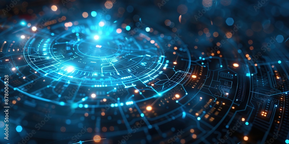 Obraz premium Abstract Technology Background with Glowing Circles and Lines