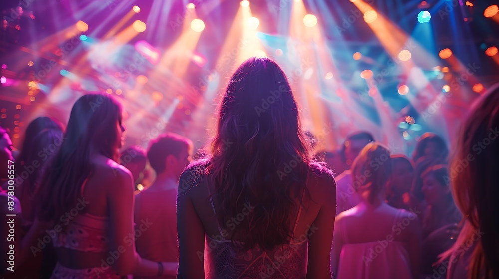 Silhouette of a Woman in a Crowd at a Nightclub Silhouette of a Woman in a Crowd at a Nightclub