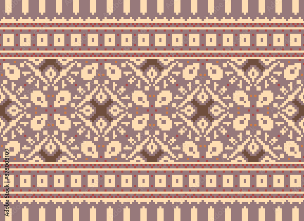 Pixel Ikat seamless ogee vector pattern. Aztec tribal abstract modern textile print. Damask style background with stripes and chevron. Ethnic watercolor fabric. Boho Pixel Ikat seamless ogee vector pattern. Aztec tribal abstract modern textile print. Damask style background with stripes and chevron. Ethnic watercolor fabric. Boho