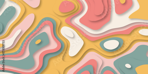 Abstract  colorful papercut background with waves, texture vector. Different types of color multi layer topography contour curve and wavy 3d papercut.
