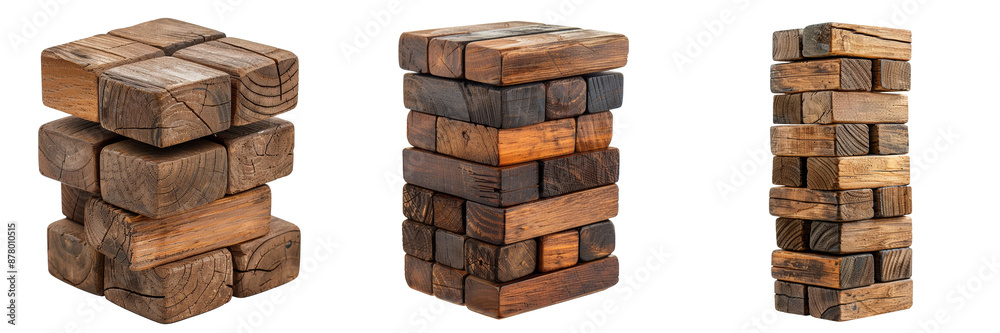 Brown Wood Building Block Tower Isolated on Transparent or White Background, PNG Brown Wood Building Block Tower Isolated on Transparent or White Background, PNG