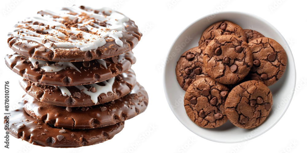 Cocoa Cookies Set Isolated on Transparent or White Background, PNG Cocoa Cookies Set Isolated on Transparent or White Background, PNG