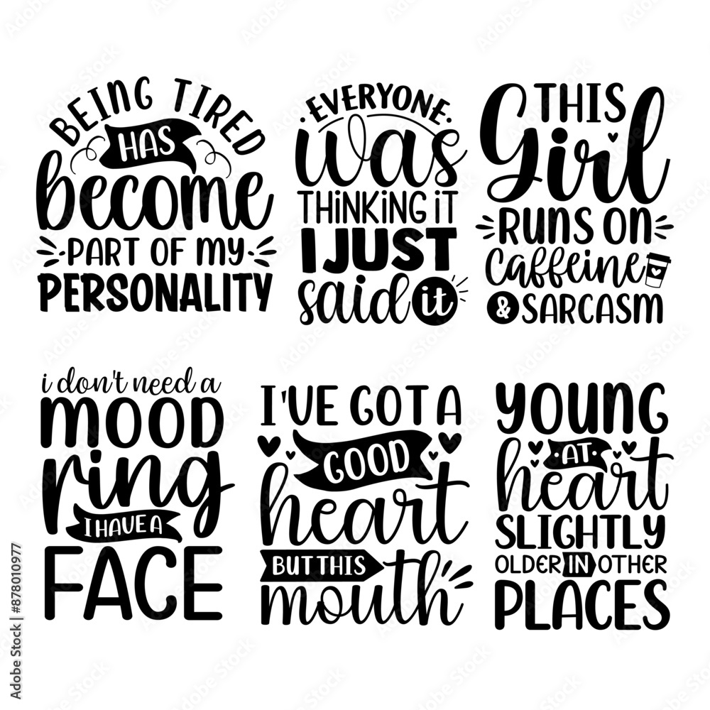 Obraz premium Funny sarcasm sarcastic quotes lettering set sayings typography calligraphy logo sign shirt