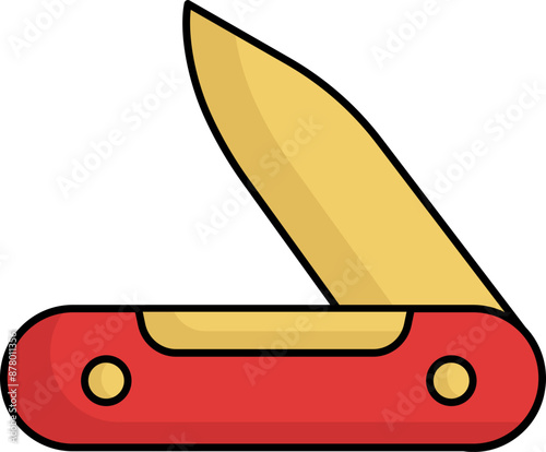 Red and Yellow Foldable Knife Flat Icon.