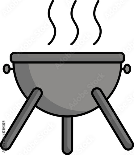 Hot BBQ Grey Pot Icon In flat Style.