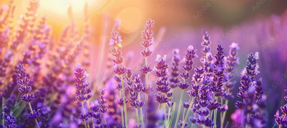 Naklejka premium primer plano de flor de lavanda . colores vibrantes. luz del sol