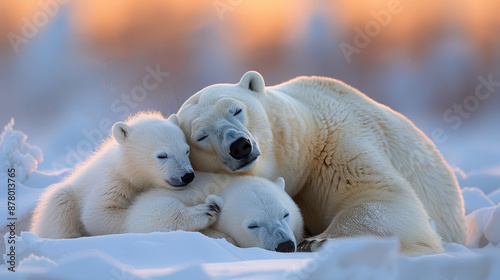 artic bears under aurora sky
