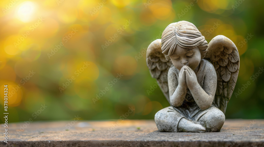 Angel statue at cemetery with copy space for text, ideal for funeral concept visuals. Angel statue at cemetery with copy space for text, ideal for funeral concept visuals.
