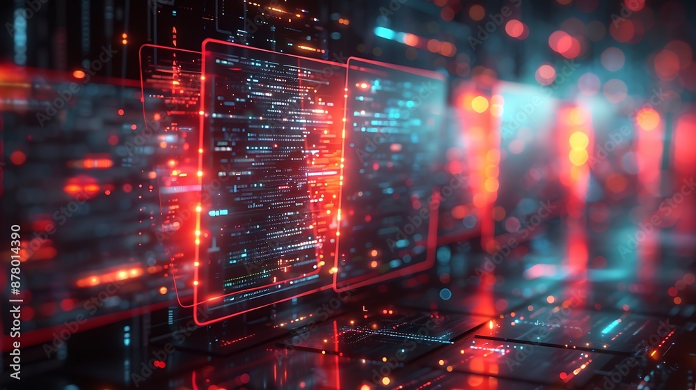 Fototapeta premium Abstract network grid with files and folders, futuristic software interface, digital document management system, store, search and organize documents, corporate business, paperless office 