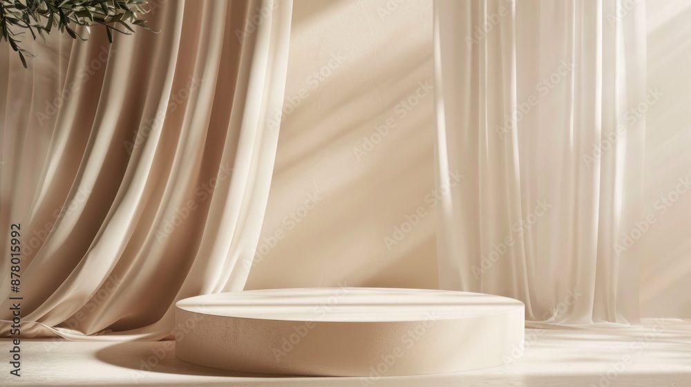 Minimalist Product Display with Draped Curtains Minimalist Product Display with Draped Curtains
