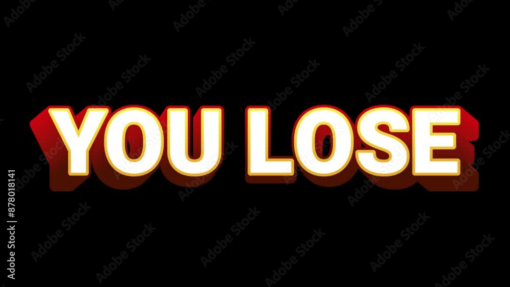 3d you lose text pop up animation on transparent background