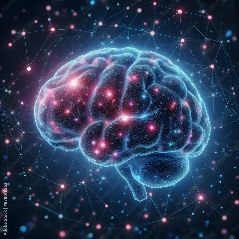 digital illustration of a human brain with a network of connections surrounding it. digital illustration of a human brain with a network of connections surrounding it.