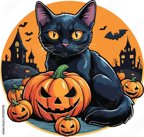 Spooky Halloween Clipart Set – Black Cat and Haunted Pumpkins