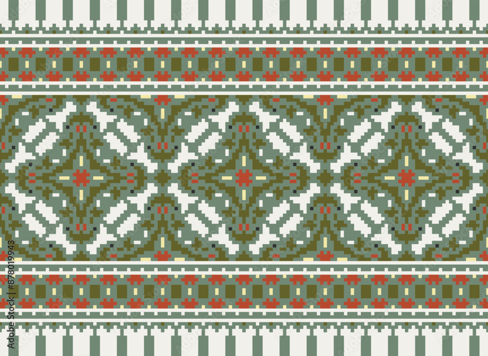 Ikat seamless ogee vector pattern. Aztec tribal abstract modern textile print. Damask style background with stripes and chevron. Ethnic watercolor fabric. Boho