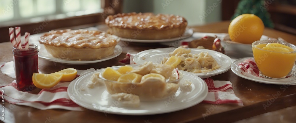 A tasty appetizer spread featuring puff pastry buns or mini meat pies served with sauce on a wooden table. A spoon lies nearby for easy serving. A tasty appetizer spread featuring puff pastry buns or mini meat pies served with sauce on a wooden table. A spoon lies nearby for easy serving.
