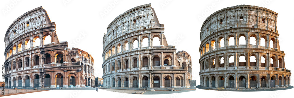 Fototapeta premium Colosseum Amphitheatre Rome Italy Isolated on Transparent or White Background, PNG