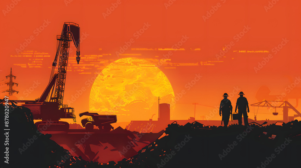 Naklejka premium mining machines, huge pit, silhouette