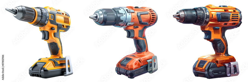 Cordless Drill with a Drill Set Isolated on Transparent or White Background, PNG Cordless Drill with a Drill Set Isolated on Transparent or White Background, PNG