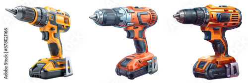 Cordless Drill with a Drill Set Isolated on Transparent or White Background, PNG