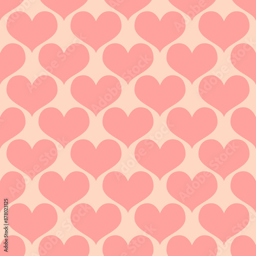 Cute pink heart seamless pattern. Vector love hearts pink geometric texture on pastel background. Valentines day print, trendy abstract minimal design for prints, wrapping paper, wallpaper.