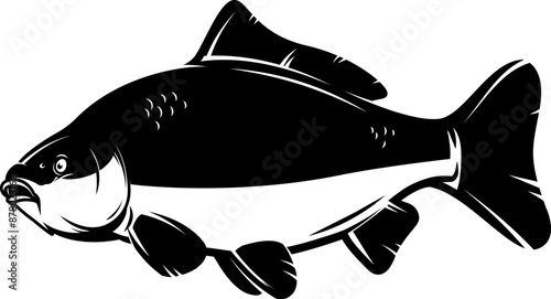 Carp fish isolated on white background. Design element for logo, emblem, sign, brand mark.  Vector illustration