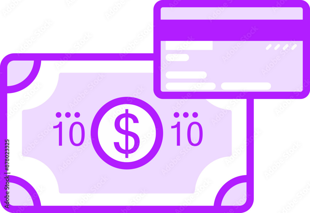 Dollar Banknote with Credit Card Icon in Purple and White Color.