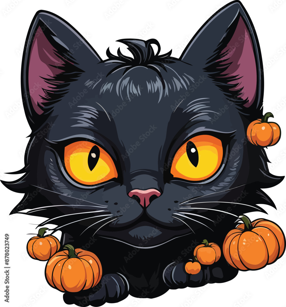 Obraz premium Halloween Set – Scary Black Cat and Haunted Pumpkins Clipart