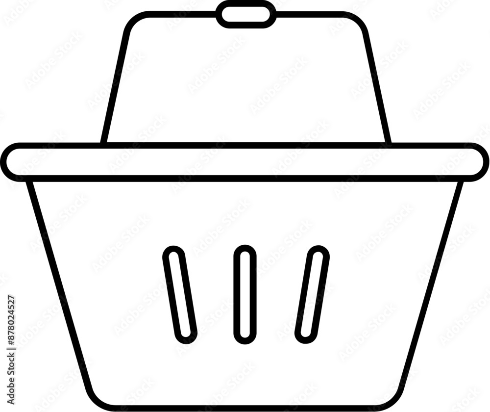 Basket Icon or Symbol in Black Line Art.