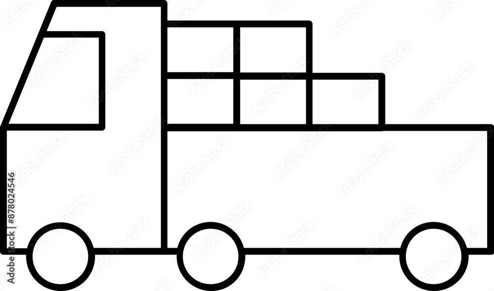 Cargo Pickup Truck Icon in Black Outline.