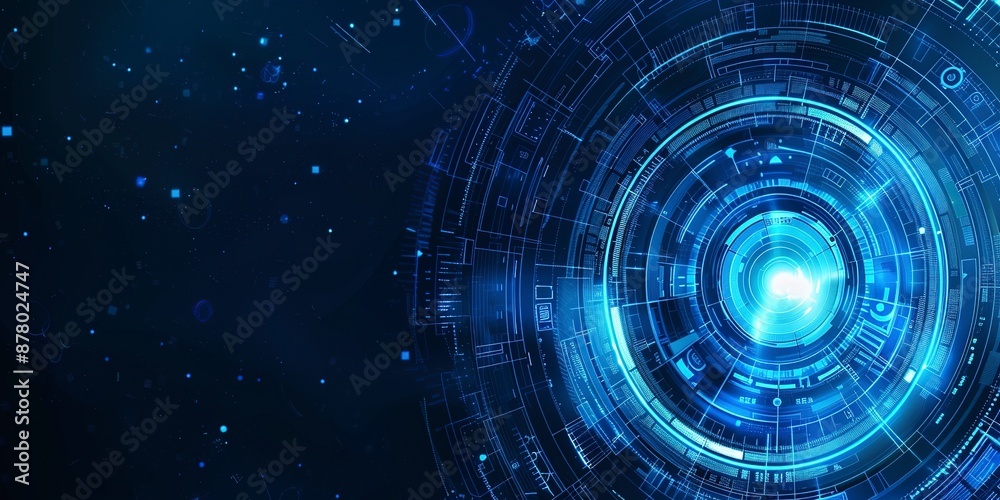 Digital glowing light rays on circular design for tech presentation, abstract futuristic wallpaper with cinematic lighting effect. Digital glowing light rays on circular design for tech presentation, abstract futuristic wallpaper with cinematic lighting effect.