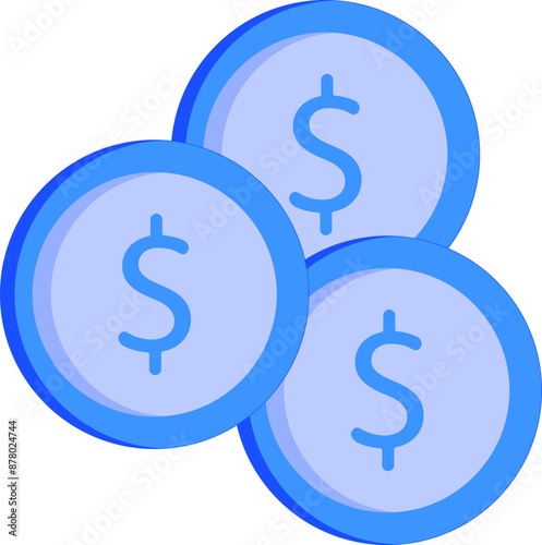 Dollar Coins Icon in Blue Color.