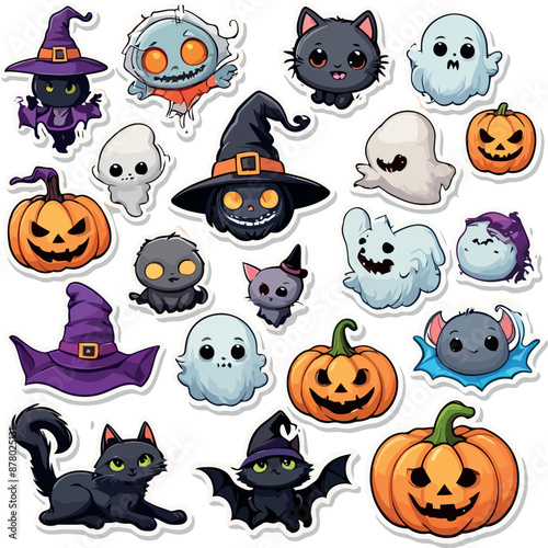  Halloween scary element clipart, Halloween set vector illustrations on white.