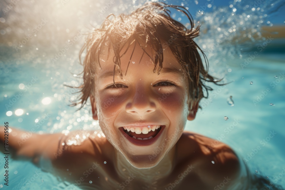 Close-up photo of a 10-year-old Caucasian happy boy swimming in an outdoor pool, escaping the extreme heat
Close-up photo of a 10-year-old Caucasian happy boy swimming in an outdoor pool, escaping the extreme heat