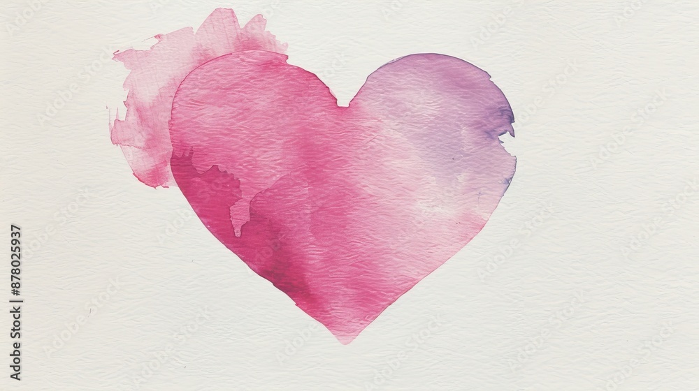 Fototapeta premium Vibrant watercolor heart painting with pink and purple hues on white background, evoking love, romance, and creative expression.