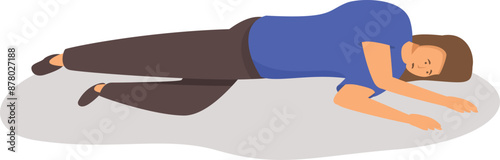Young man is lying down on the ground, experiencing the effects of heat stroke