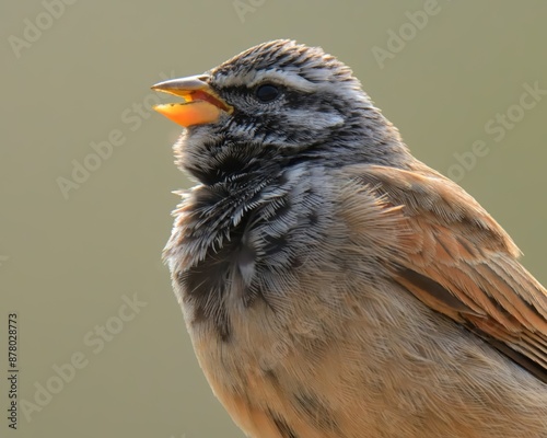 Closeup shot of Striolated Bunting (Emberiza striolata) in barren hills of Pakistan.

Breeds in dry regions from Chad to India. Nests in remote wadis and feeds on seeds and insects.  photo